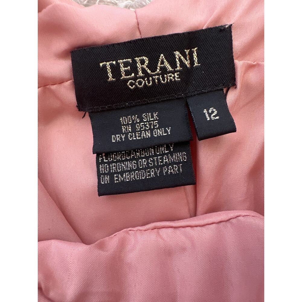 NWT Terani Couture Silk Beaded Ruffled Rhinestone cocktail dress nude pink sz 12 - Picture 6 of 8